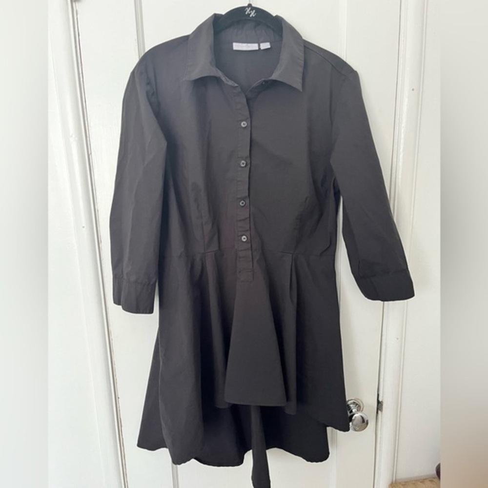 New York & Company button down 3/4 sleeve high low blouse top black sz M